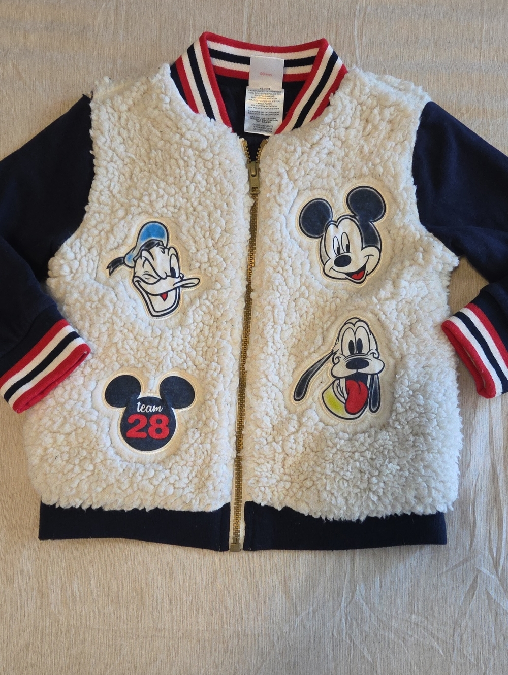 Disney Junior Sherpa Bomber Jacket with Disney Character Patches Size 4T